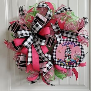 Buffalo Plaid Easter Wreath with Bunny